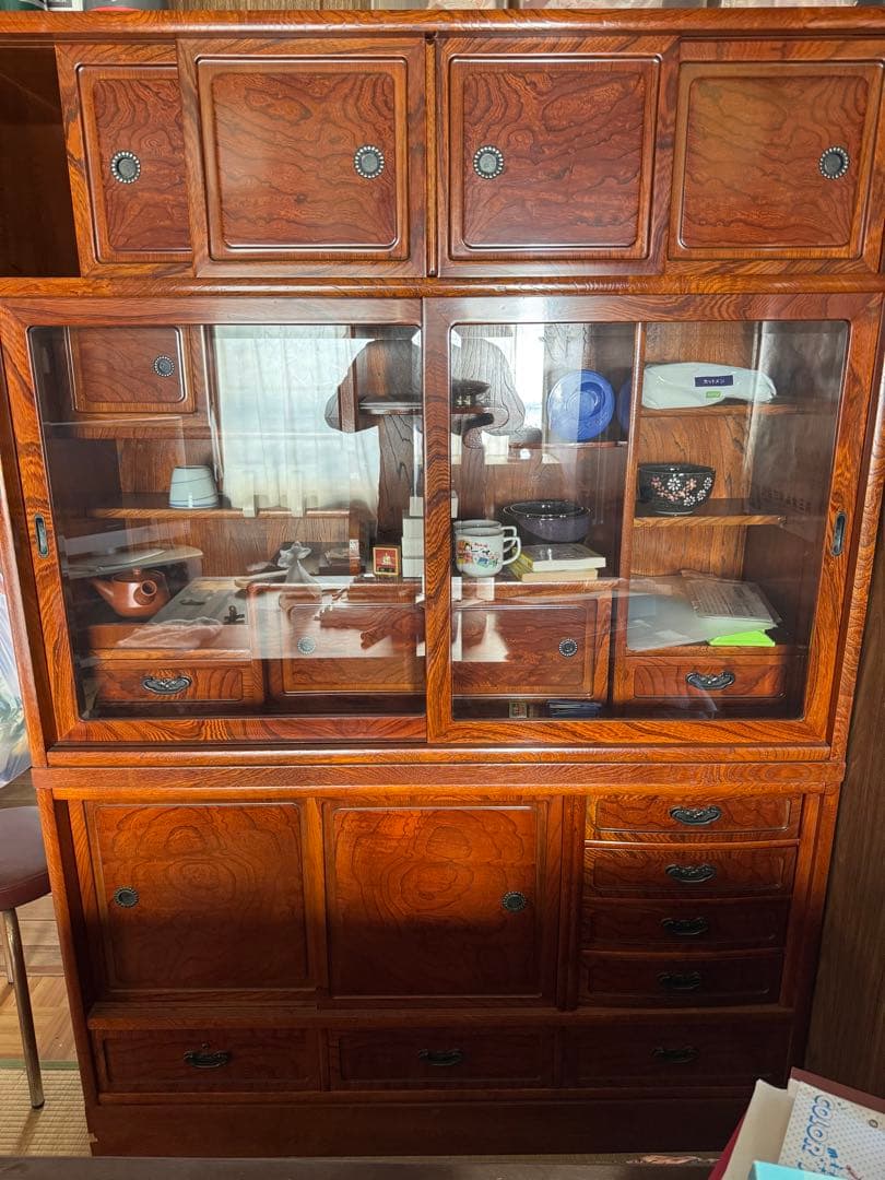 レトロ　茶箪笥　木製ガラス扉収納棚