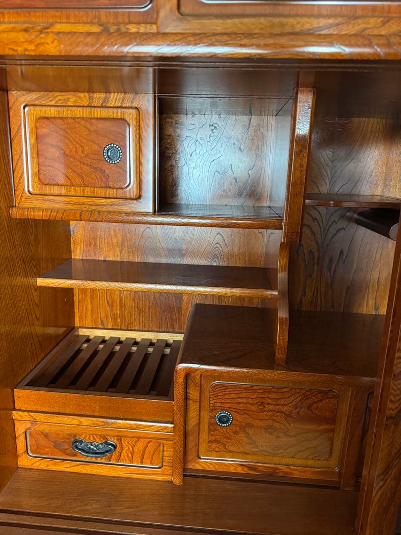 レトロ　茶箪笥　木製ガラス扉収納棚
