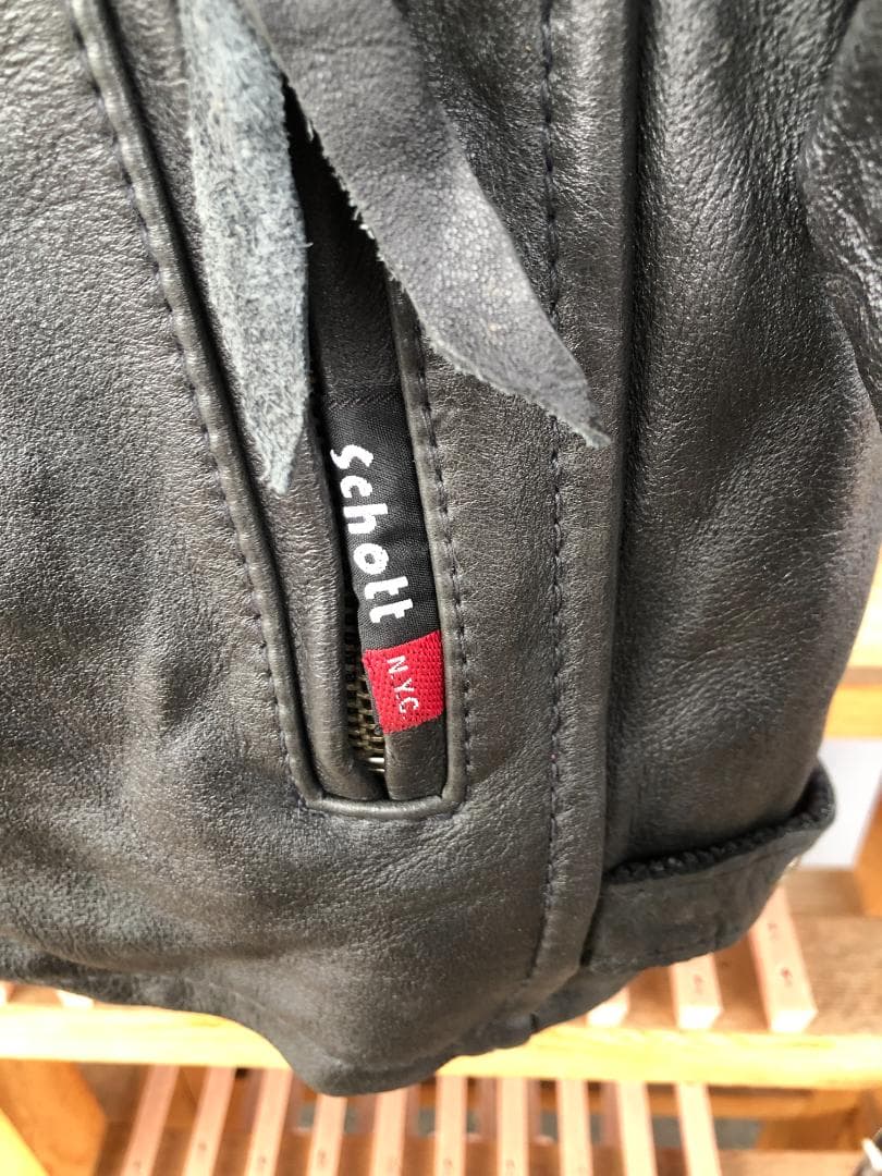 [訳あり]新品 Schott シングルライダースレザージャケット ブラック/XL