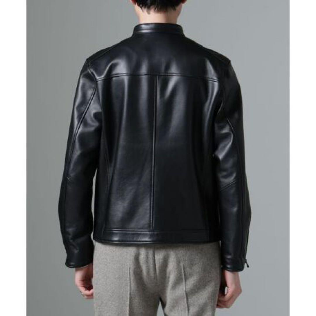 新品　ナノユニバース　バンドカラーレザーシングルライダースジャケット　羊革