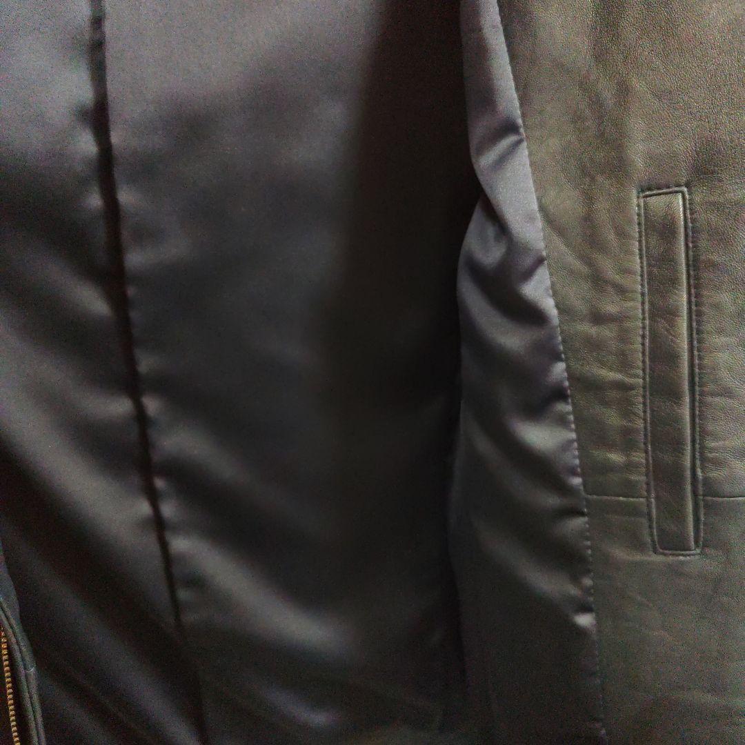 新品未使用品ノーアイディー濃紺ラムレザーライダースフード付きジャケット完売品