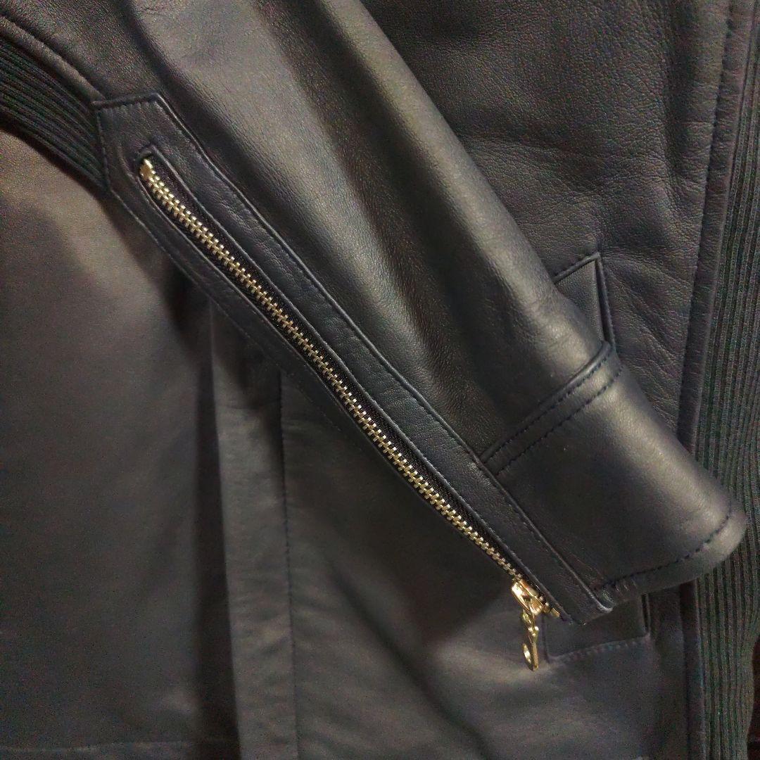 新品未使用品ノーアイディー濃紺ラムレザーライダースフード付きジャケット完売品