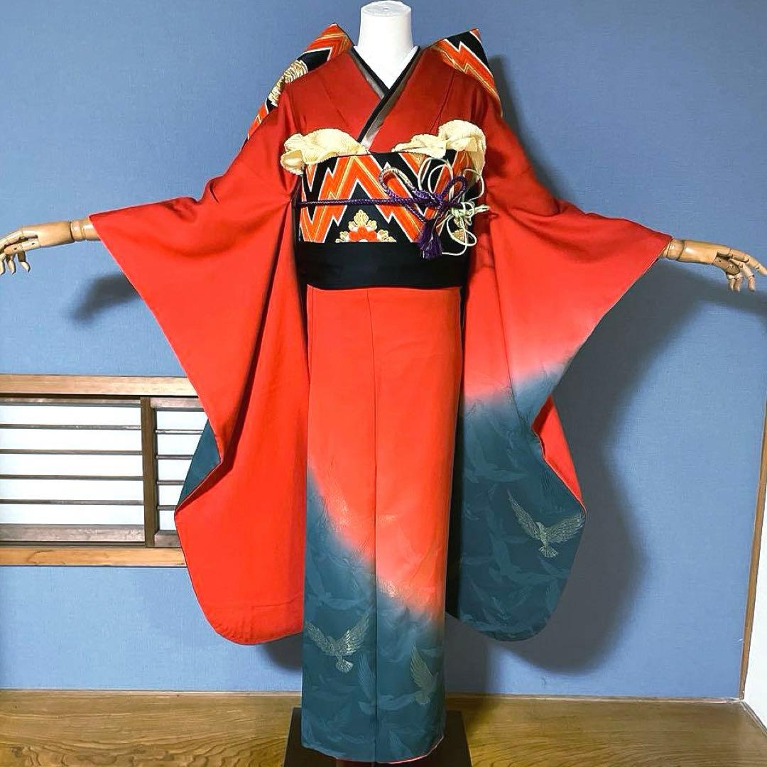 振袖フルセット　斉藤三才　染色作家　成人式振袖　振袖　朱色