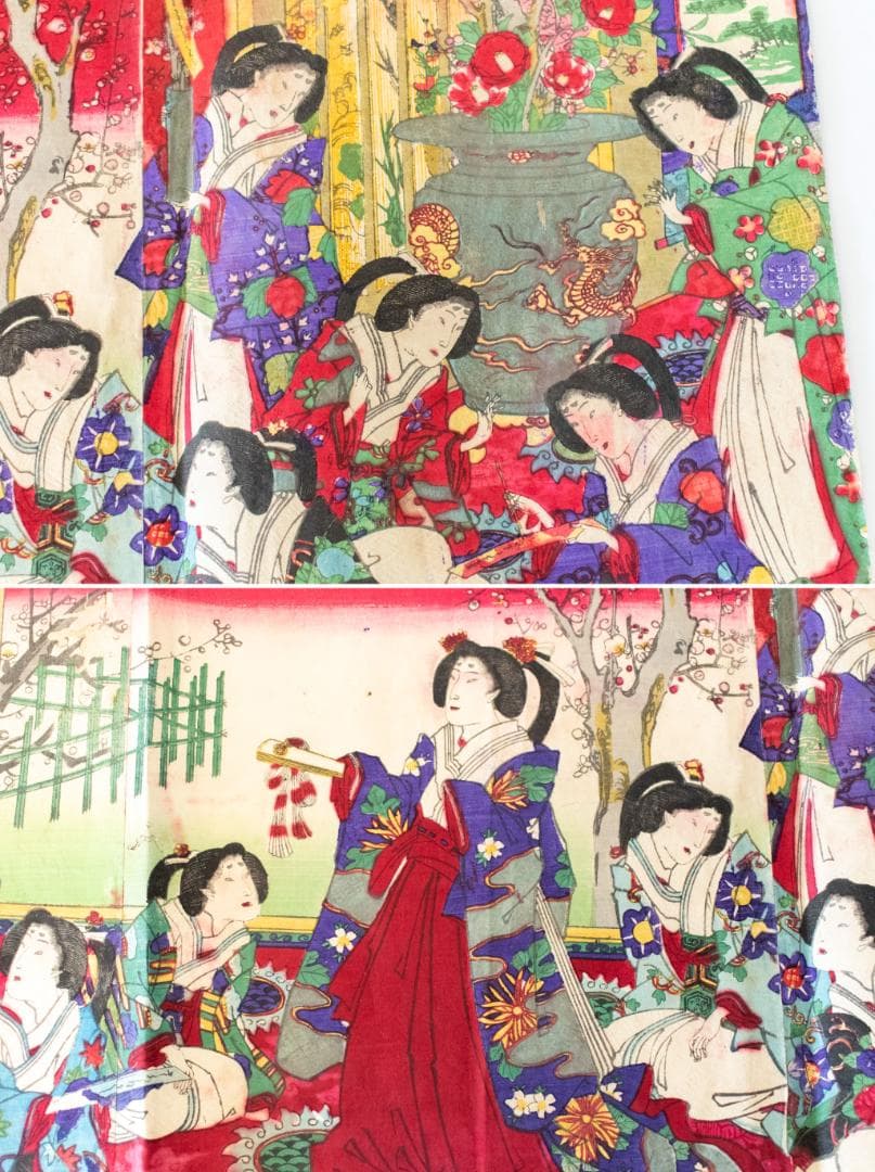 M▽歌川周重 亀井戸梅やしき御遊覧の図 木版画 美人画 浮世絵 錦絵 (063)