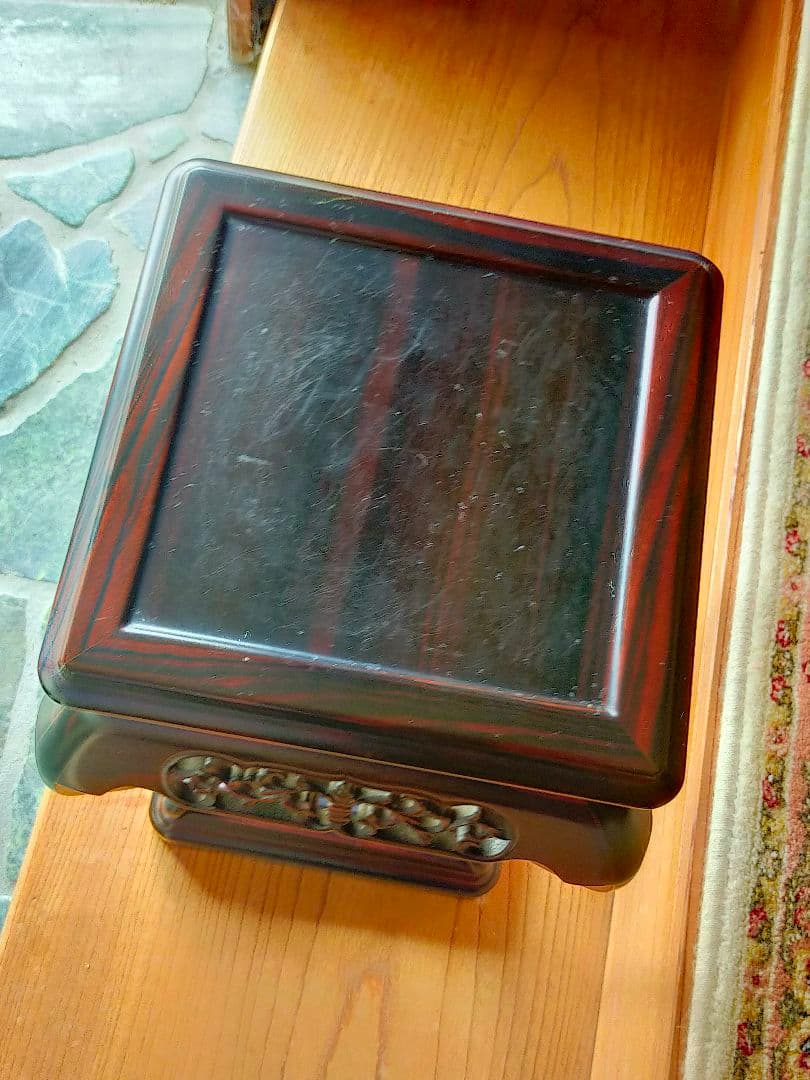 値下香炉台 花台 透かし彫り 盆栽台 和風 四つ足　木製　中古