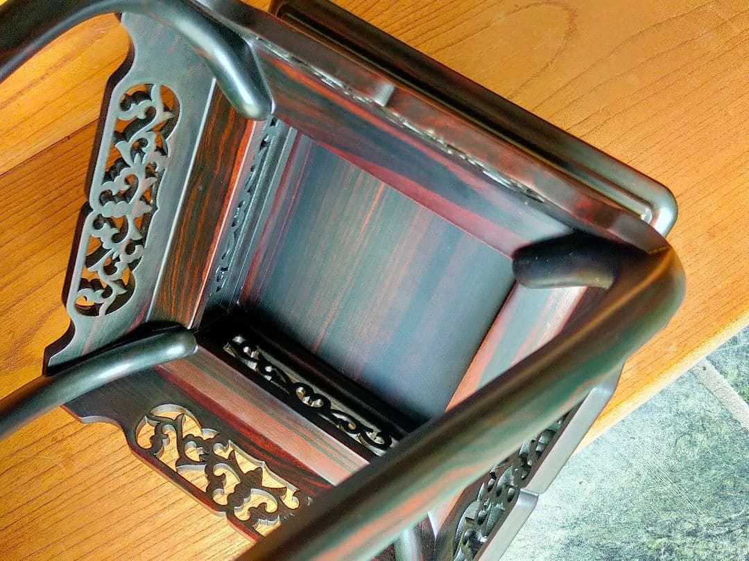 値下香炉台 花台 透かし彫り 盆栽台 和風 四つ足　木製　中古