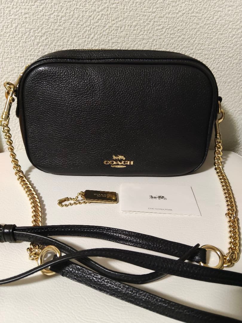 COACH ブラック　レザー　ショルダー　バッグ　黒　ロゴ　チェーン　コーチ