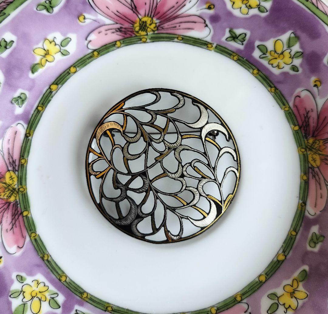 京都伝統工芸 中嶋象嵌 透かし唐草 ブローチ 兼 ペンダントトップ 2way