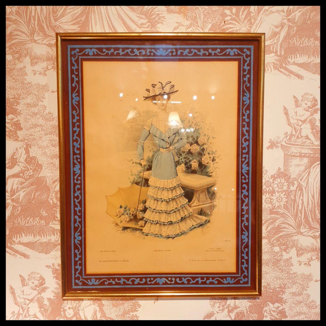 貴重　1900年作品　絵画　『100年前のフランス貴婦人』　手彩色　アンティーク