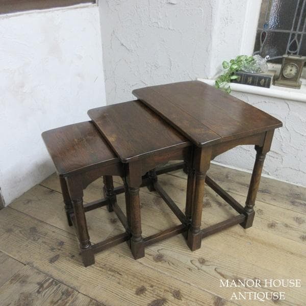 イギリス アンティーク 家具 ネストテーブル サイドテーブル 3台組 6165d
