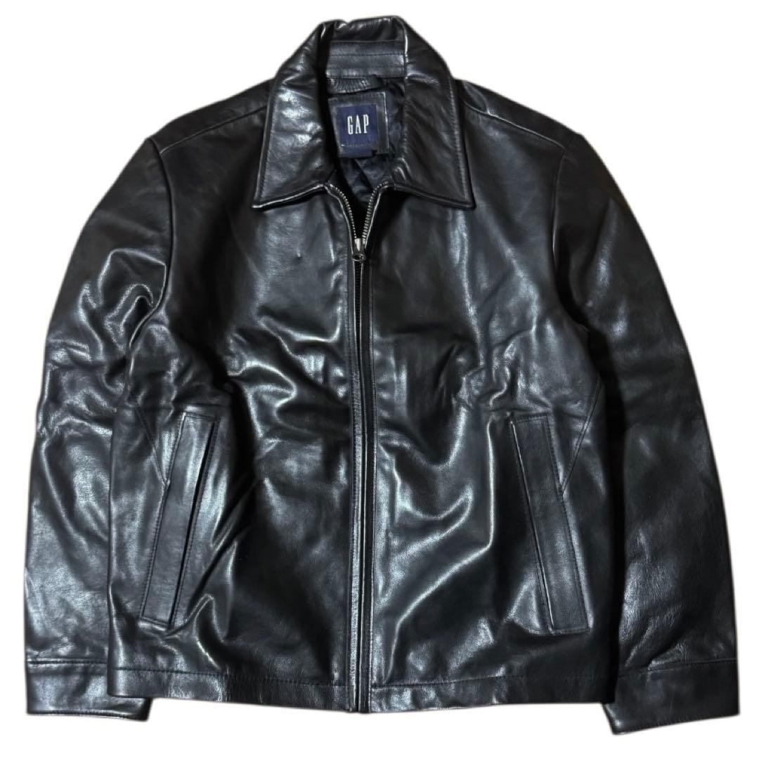 OLD GAP 00s 襟付き 本革 レザージャケット 短丈 ブラック Sサイズ