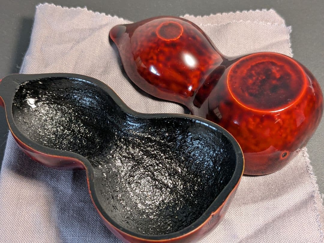 溜塗夕顔蒔絵瓢箪香合　西村宗幸　山中塗