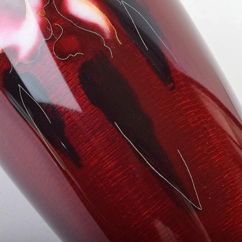 七宝焼　安藤七宝店　赤透釉　カトレア文　花瓶　C　R9409