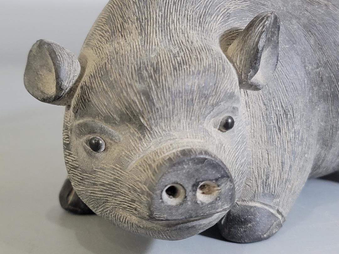 陳鳴遠 底款刻 在銘 朱泥 ブタ　夫婦 豚 置物