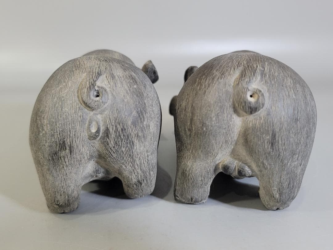 陳鳴遠 底款刻 在銘 朱泥 ブタ　夫婦 豚 置物