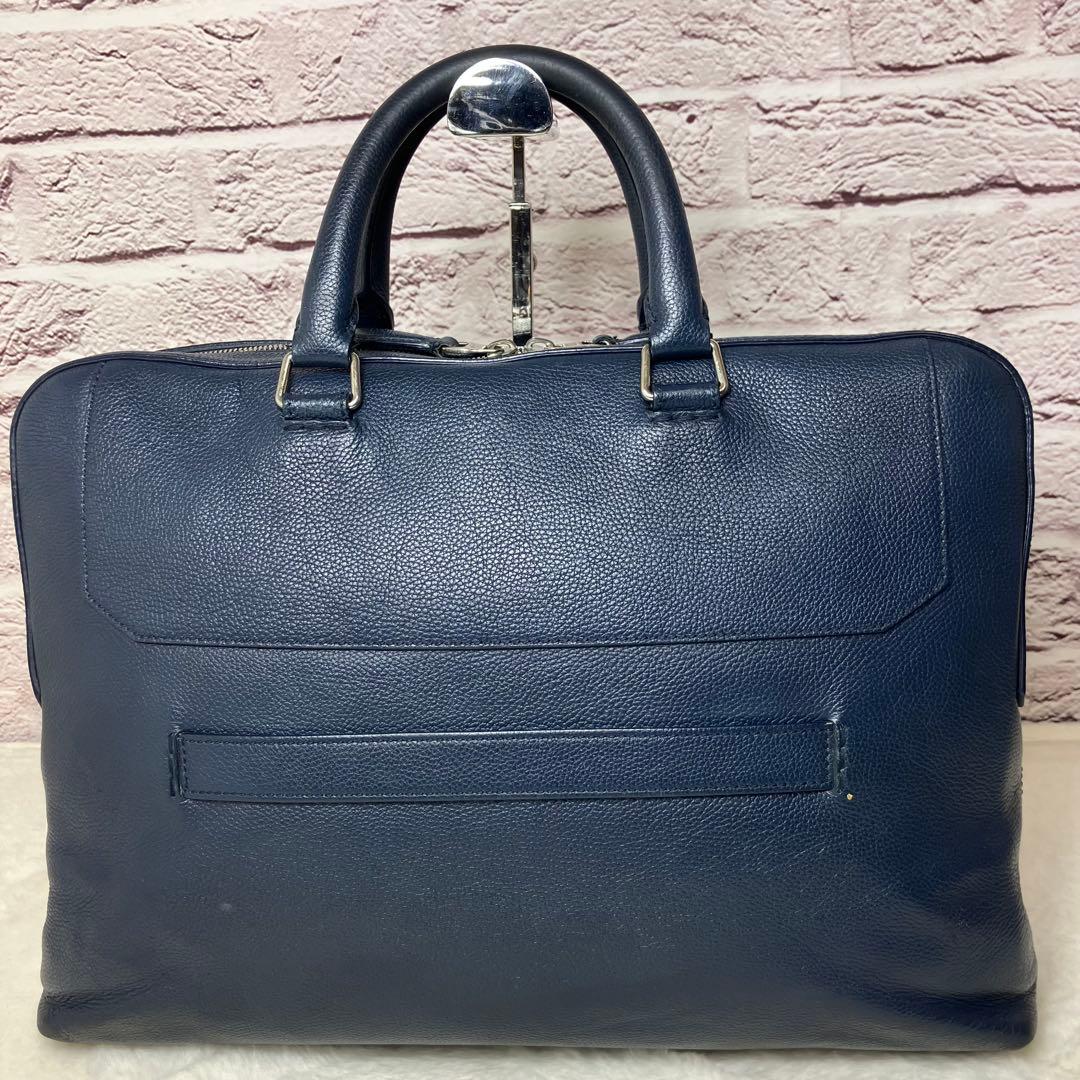 ダンヒル✨ベルグレイヴ グレインカーフレザー A4 ビジネスバッグ ネイビー