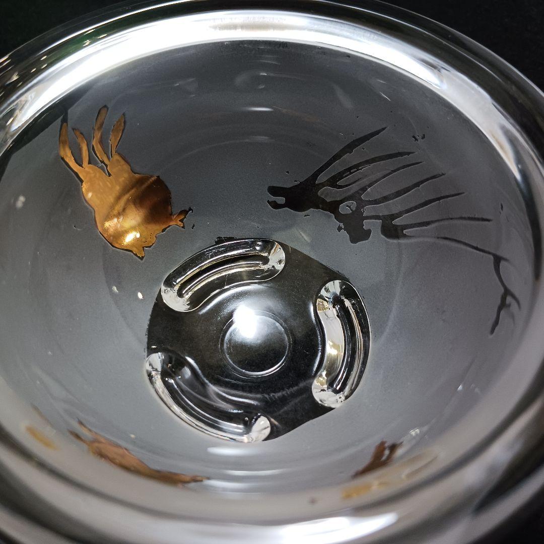 Y3279-3 ガラス製 金彩ウサギ文 蓋付碗 ガラス碗 2客セット