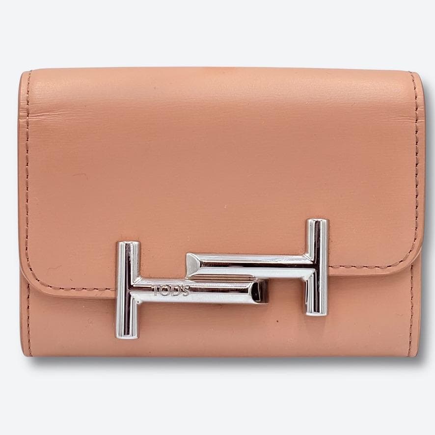 【極美品❣️箱付】TOD'S/二つ折り財布/ピンクベージュ/コンパクト/ダブルT
