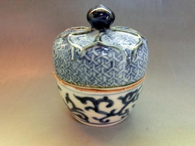 香合■南京古染付 擬宝瑞香合 呉須 桐箱 お茶道具 珍品 時代物 骨董品 希少■