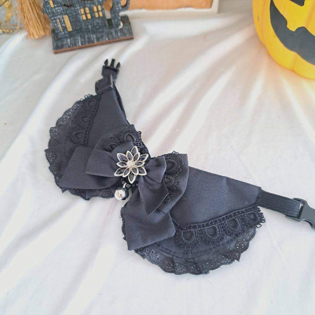 ハロウィン、ゴスロリ⑤(黒)わんちゃん猫ちゃん用襟つき首輪