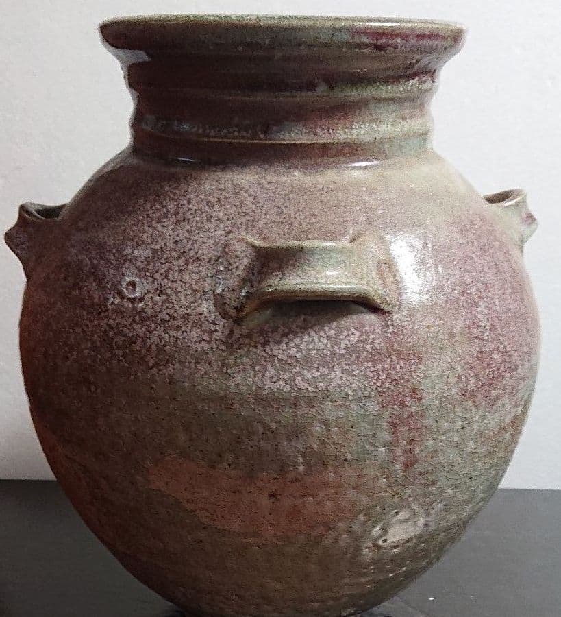 希少 益子焼 坂田甚内 造 窯変四耳壺 共箱 初期作