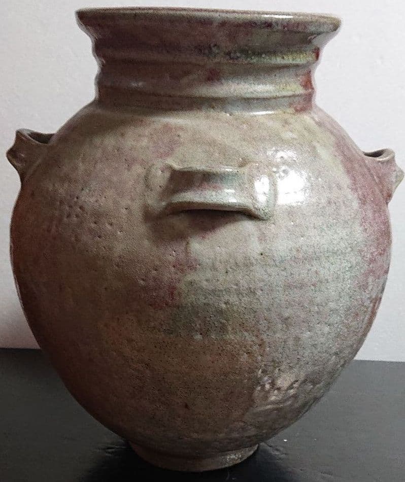 希少 益子焼 坂田甚内 造 窯変四耳壺 共箱 初期作