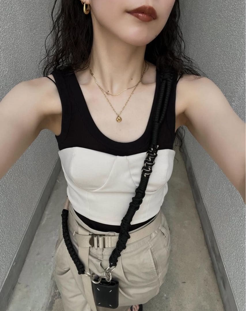 0204 スマホショルダーバッグ ブラック/ベージュ