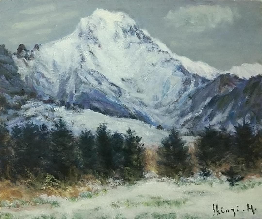 F8 油絵「冬赤岳」絵画 油彩画 風景画 アート