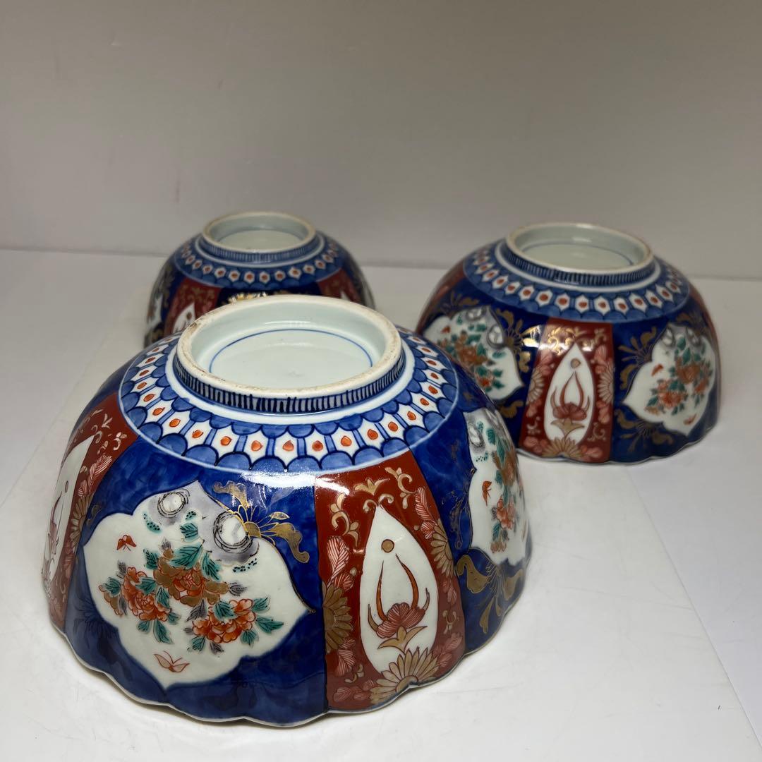 古伊万里　染錦菊割ミツ鉢　木箱　幅約24/21/18㎝　東Y7-0725③タカサ