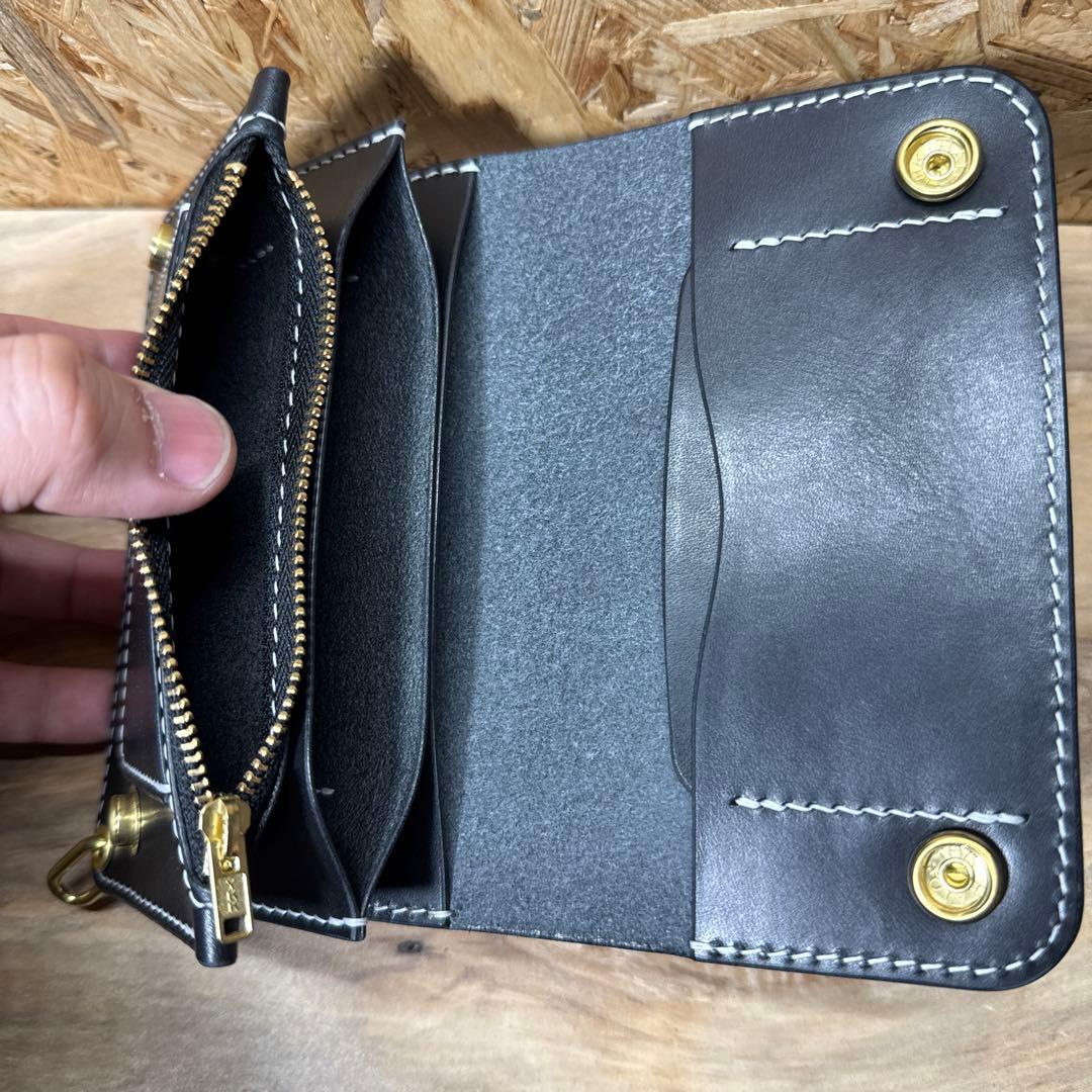 150 カスタム ミドル トラッカーウォレット 姫路レザー オイルヌメ 真鍮 白