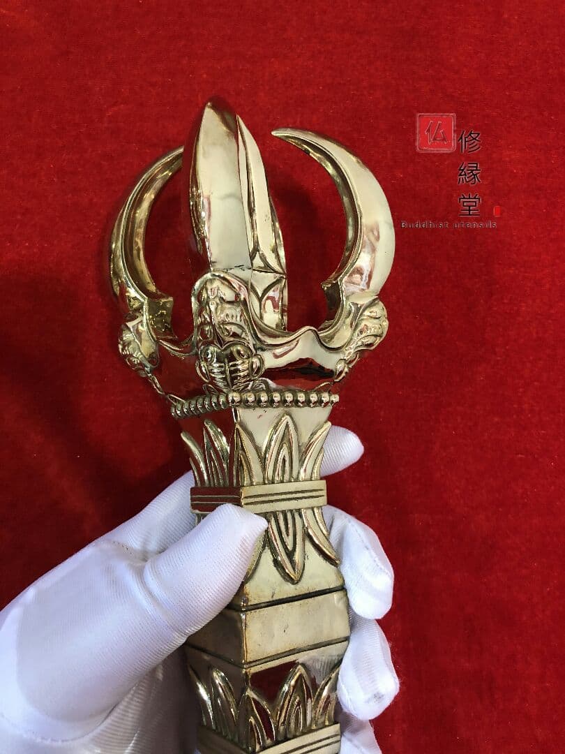 真言宗法具 ウザシャモ金剛杵 法器 五鈷杵 真鍮製 30.5cm