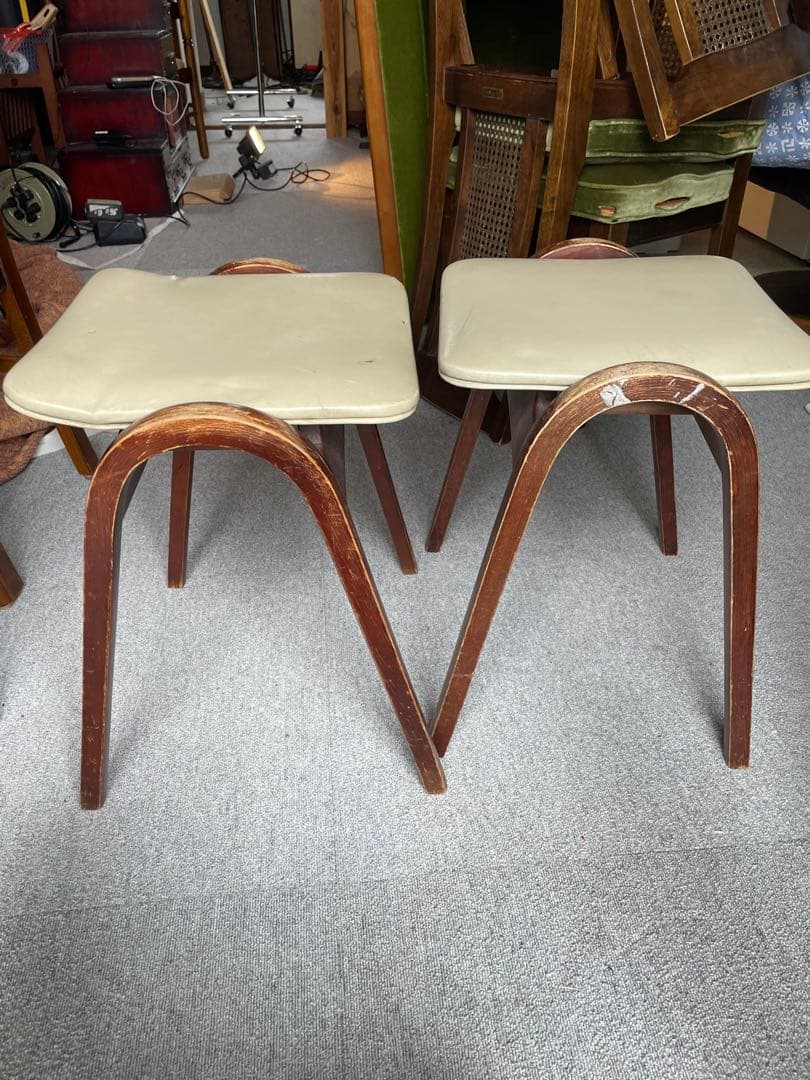 秋田木工　スタッキングスツール 剣持勇　ヴィンテージ　アンティーク　白　2脚