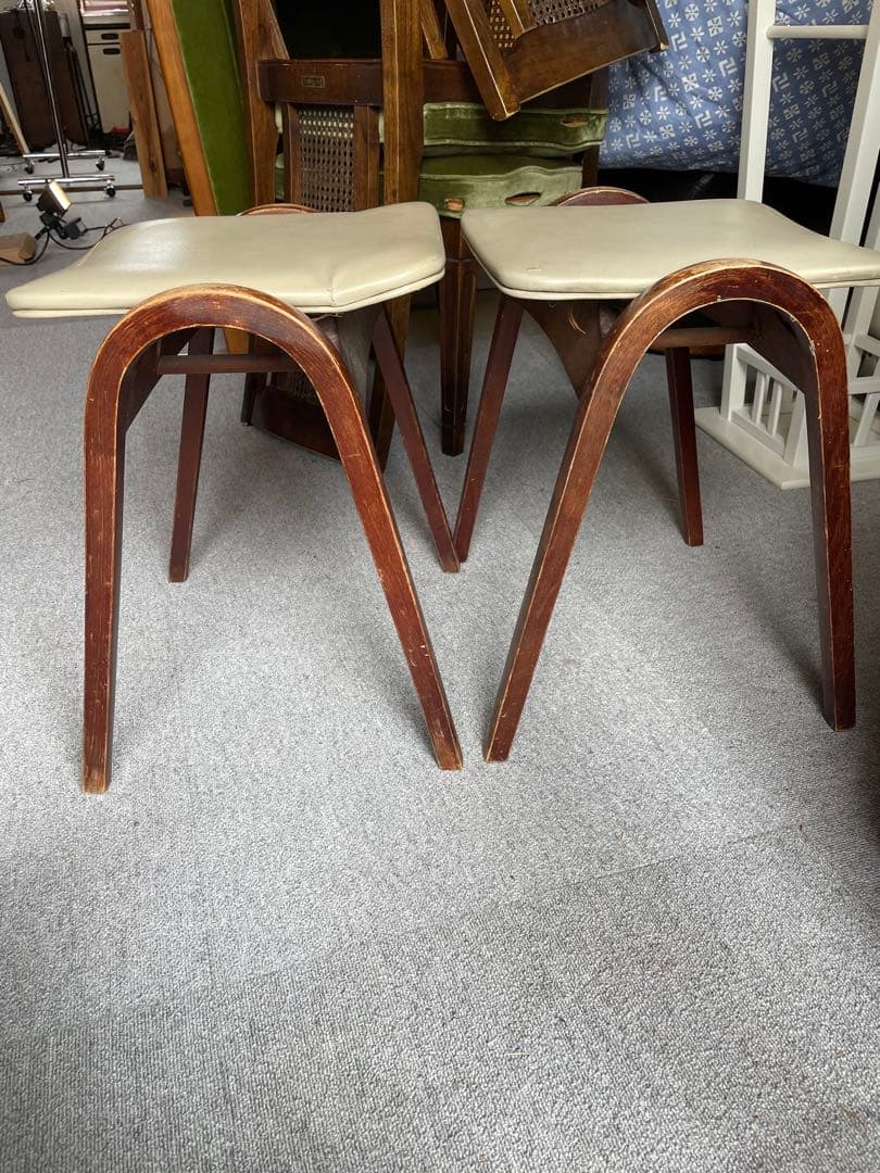 秋田木工　スタッキングスツール 剣持勇　ヴィンテージ　アンティーク　白　2脚