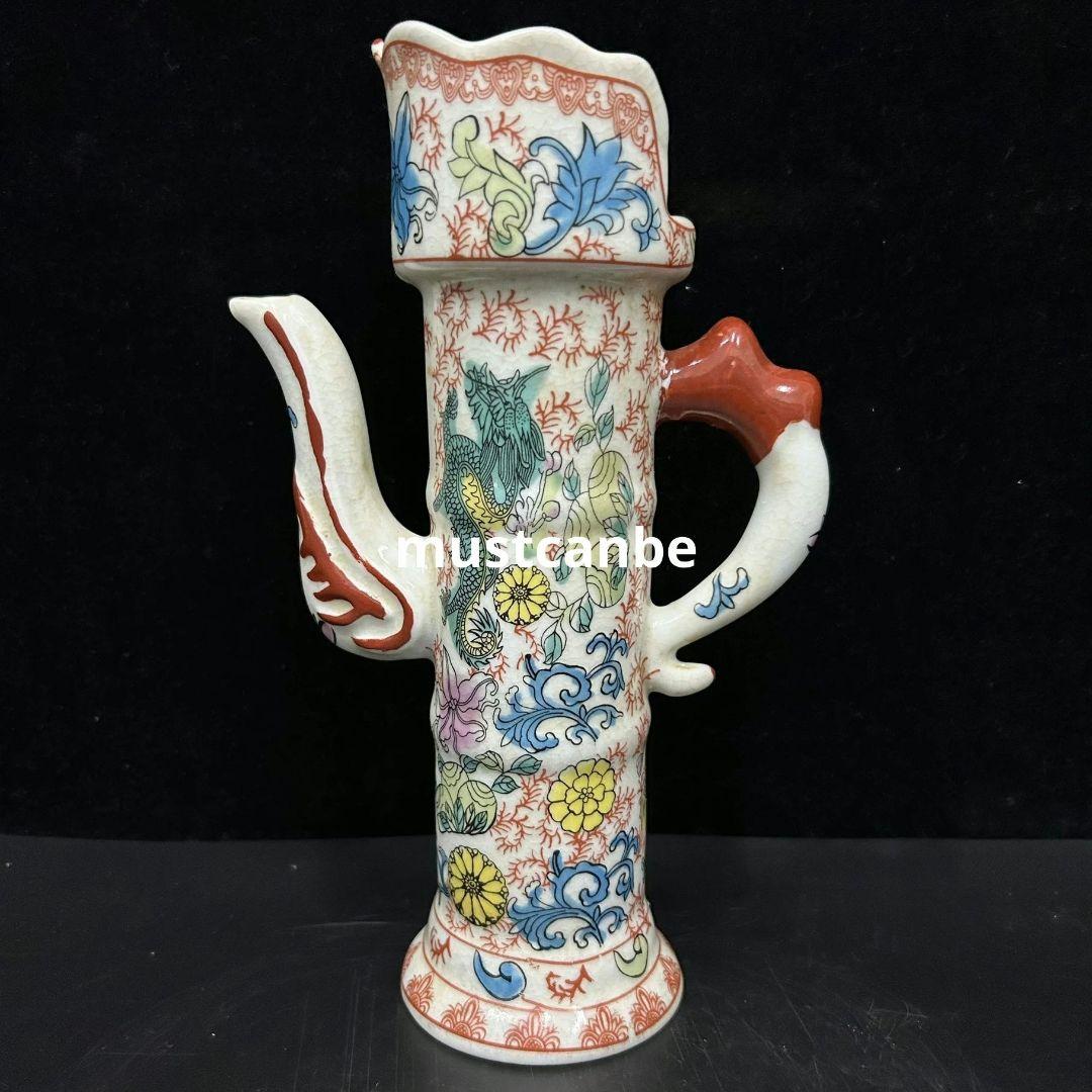 パステル斗彩龍鳳竹節徳利 景徳鎮 陶磁器 装飾品 現代工芸品 美術品 置物