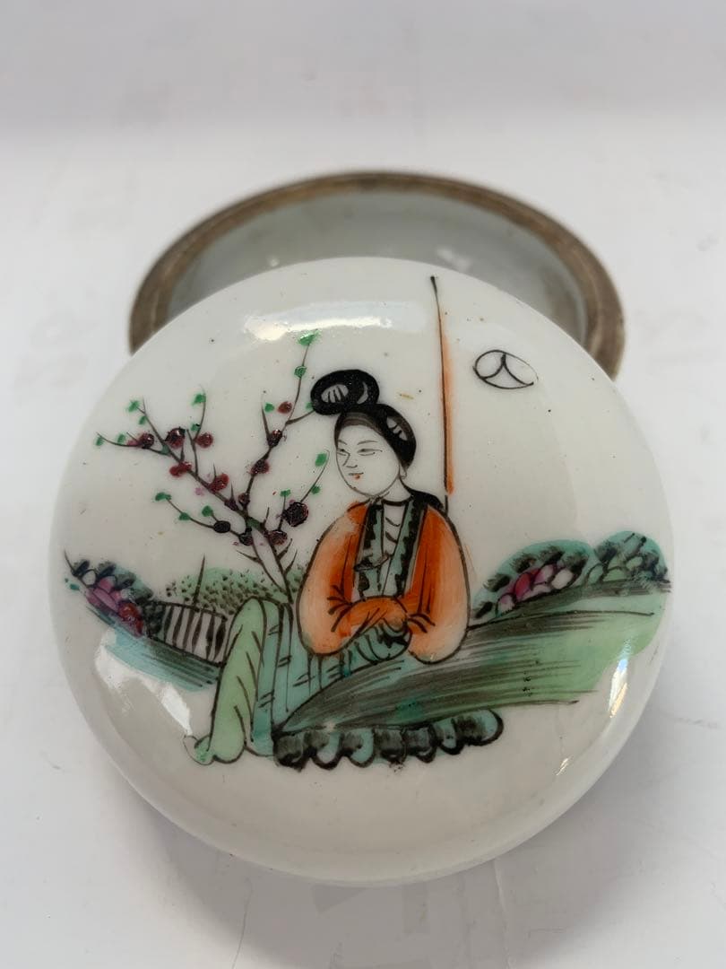 中国美術　白磁　美人絵　香合　送料込み