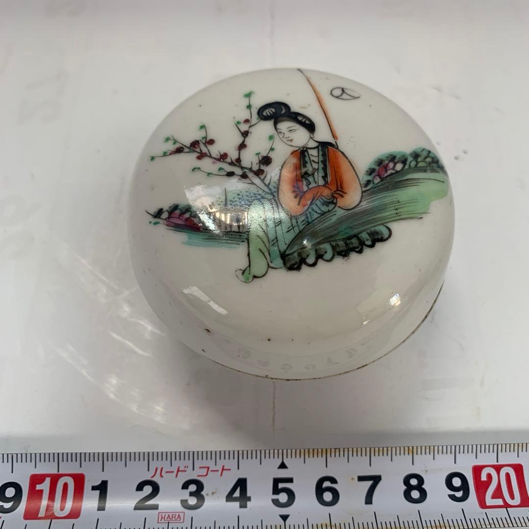 中国美術　白磁　美人絵　香合　送料込み