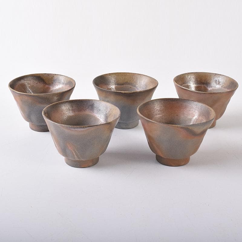 煎茶道具　備前焼　小西陶古作　煎茶碗　五客　共箱　D　R7888