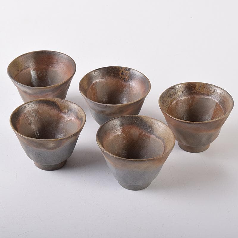 煎茶道具　備前焼　小西陶古作　煎茶碗　五客　共箱　D　R7888