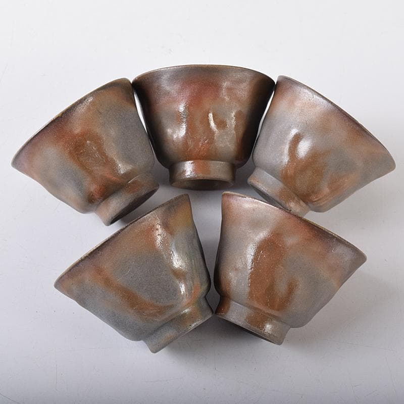 煎茶道具　備前焼　小西陶古作　煎茶碗　五客　共箱　D　R7888