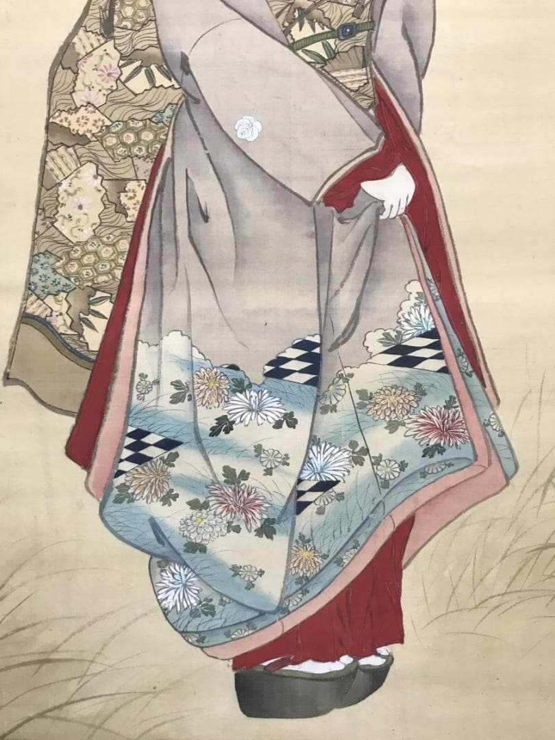 【真作】中島来章/美人画/美人図/掛軸/名家伝来/AC-395