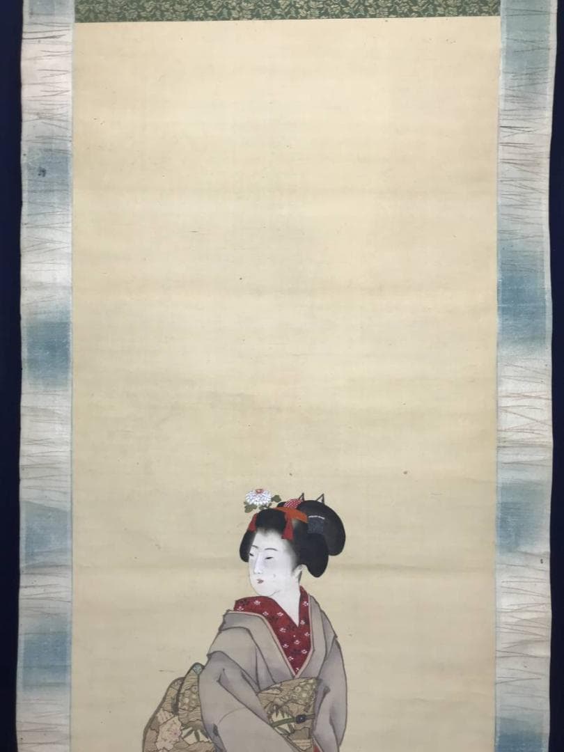 【真作】中島来章/美人画/美人図/掛軸/名家伝来/AC-395