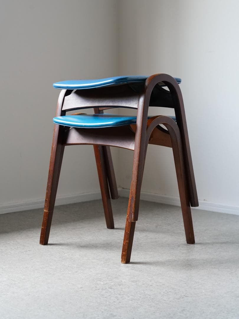 \"剣持勇\" 秋田木工 vintage スタッキングチェア スツール 2脚 古家具