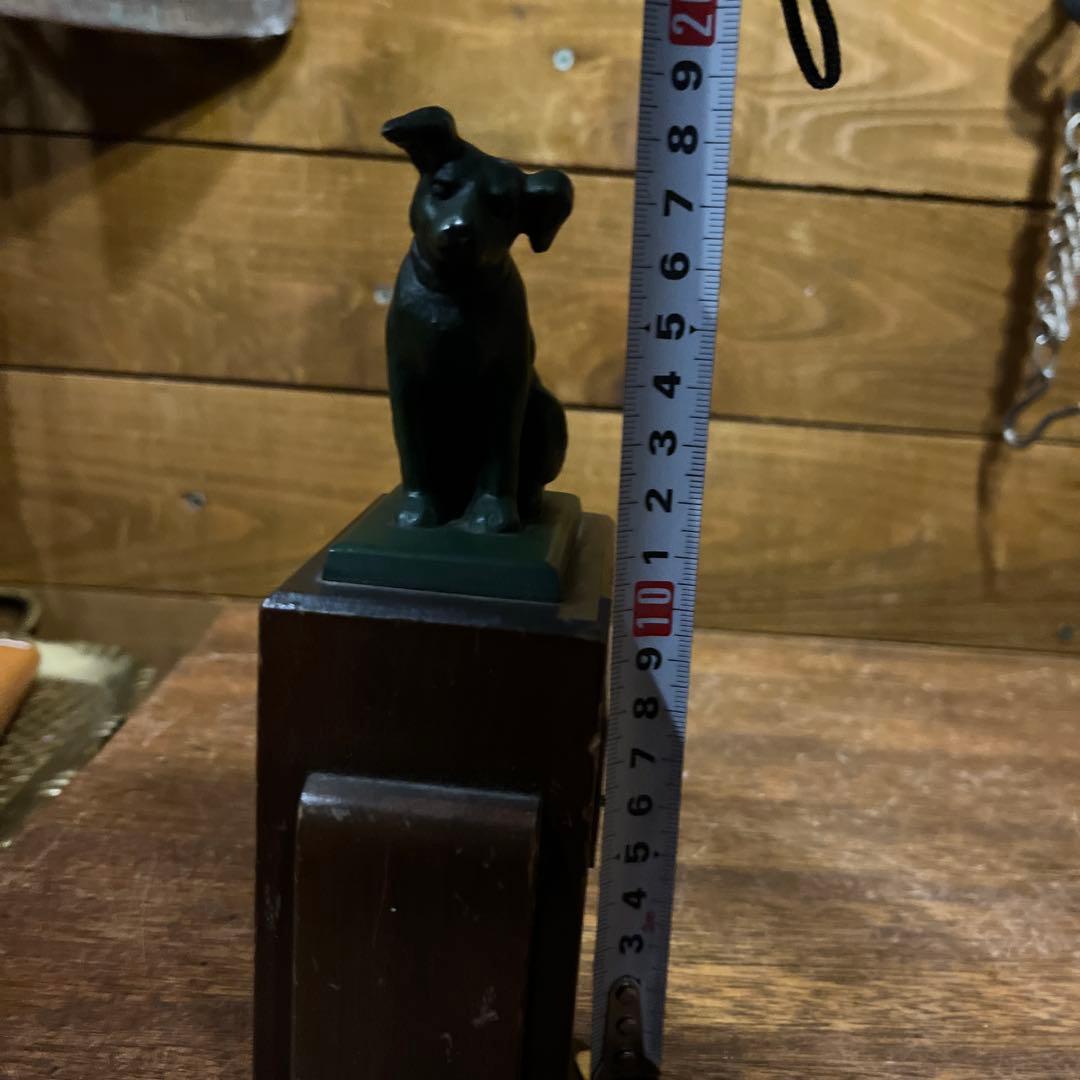 ヴィンテージブロンズ犬像 木製台座付き　Victor