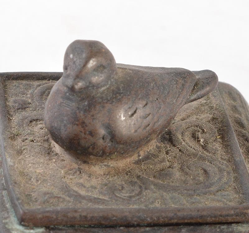 中国　書道具　古銅青銅　饕餮文　鳥鈕　水滴　C　R5111