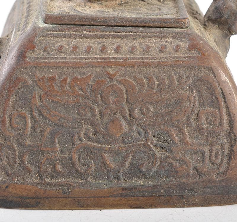 中国　書道具　古銅青銅　饕餮文　鳥鈕　水滴　C　R5111