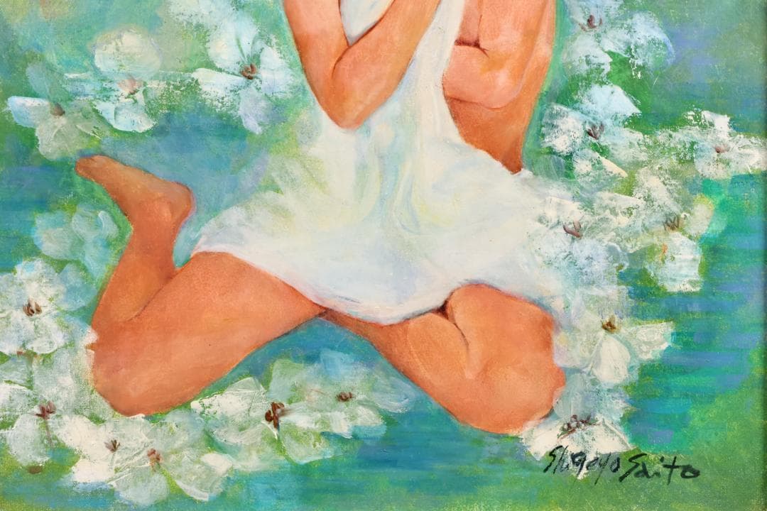 【真作】　斉藤薫代 「 花の時 」 油彩　F6号　一枚の絵取扱　BK059