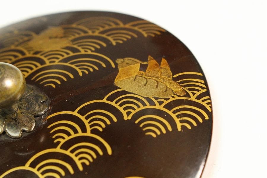 古鉄 纏枝蓮花紋 蒔絵蓋 鉄瓶 注器(K-LC688)