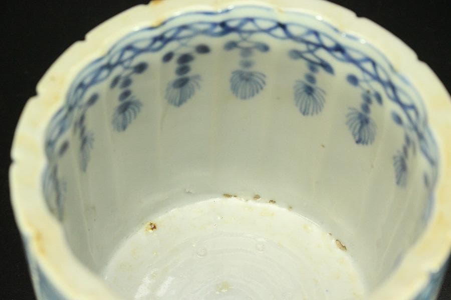 中国美術 青花 条紋 香炉 道光年製 φ11.1cm(A252)