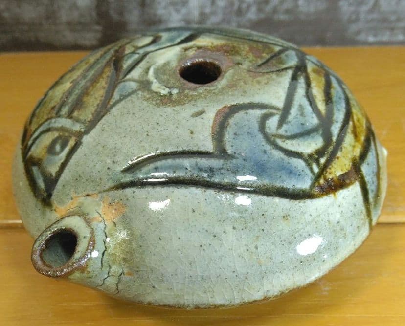 人間国宝 金城次郎 壷屋焼水滴 栞 共箱 美品 壺屋焼 魚紋水滴