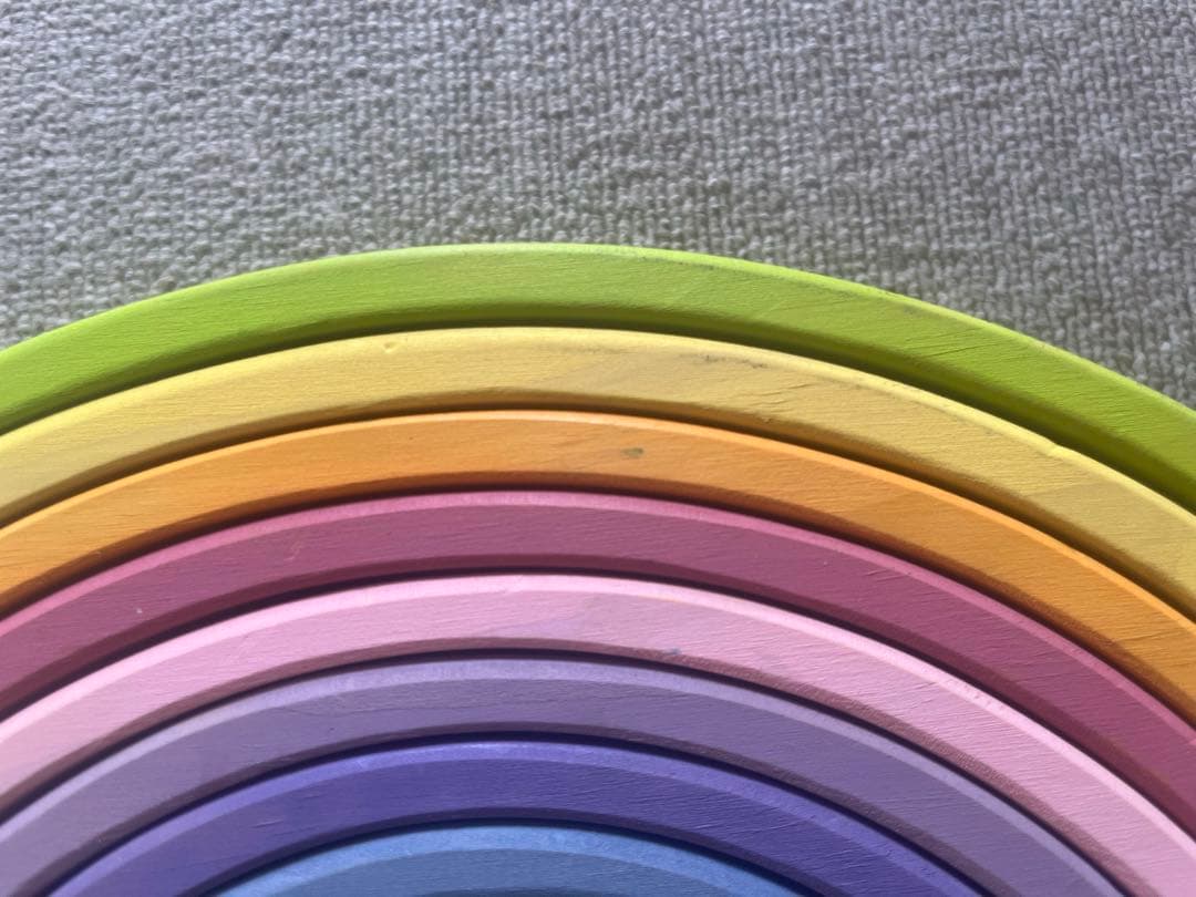 【知育玩具】虹色レインボーアーチ積み木➕白木半円盤セット木製